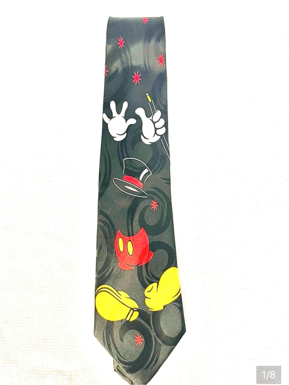 Black Silk Tie with White, Red and Yellow Character Motif